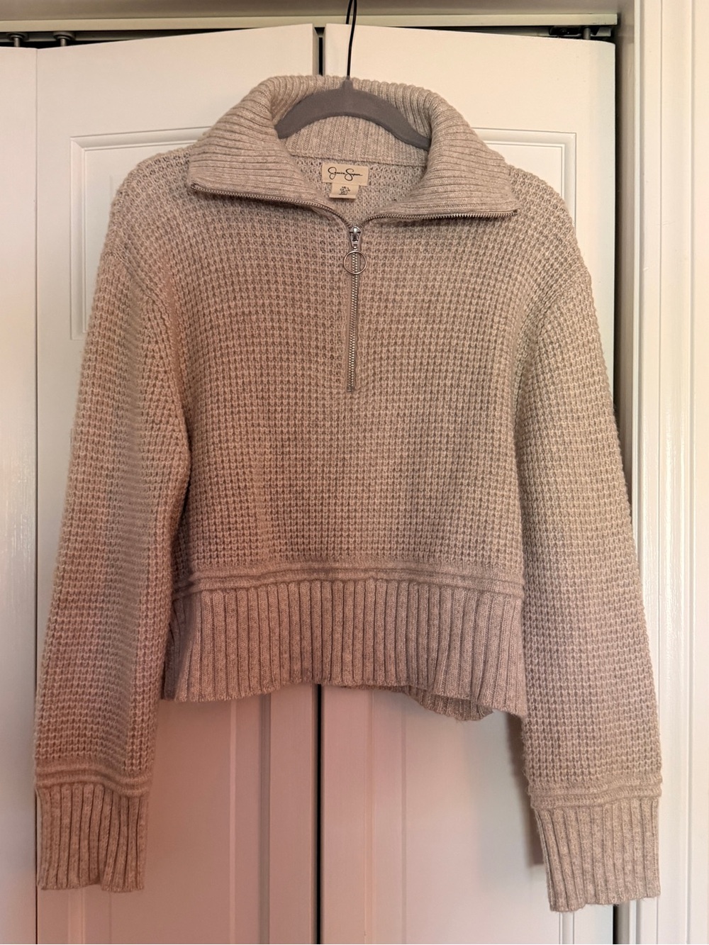 Jessica Simpson Cream Half-Zip Waffle Knit Turtleneck Sweater
